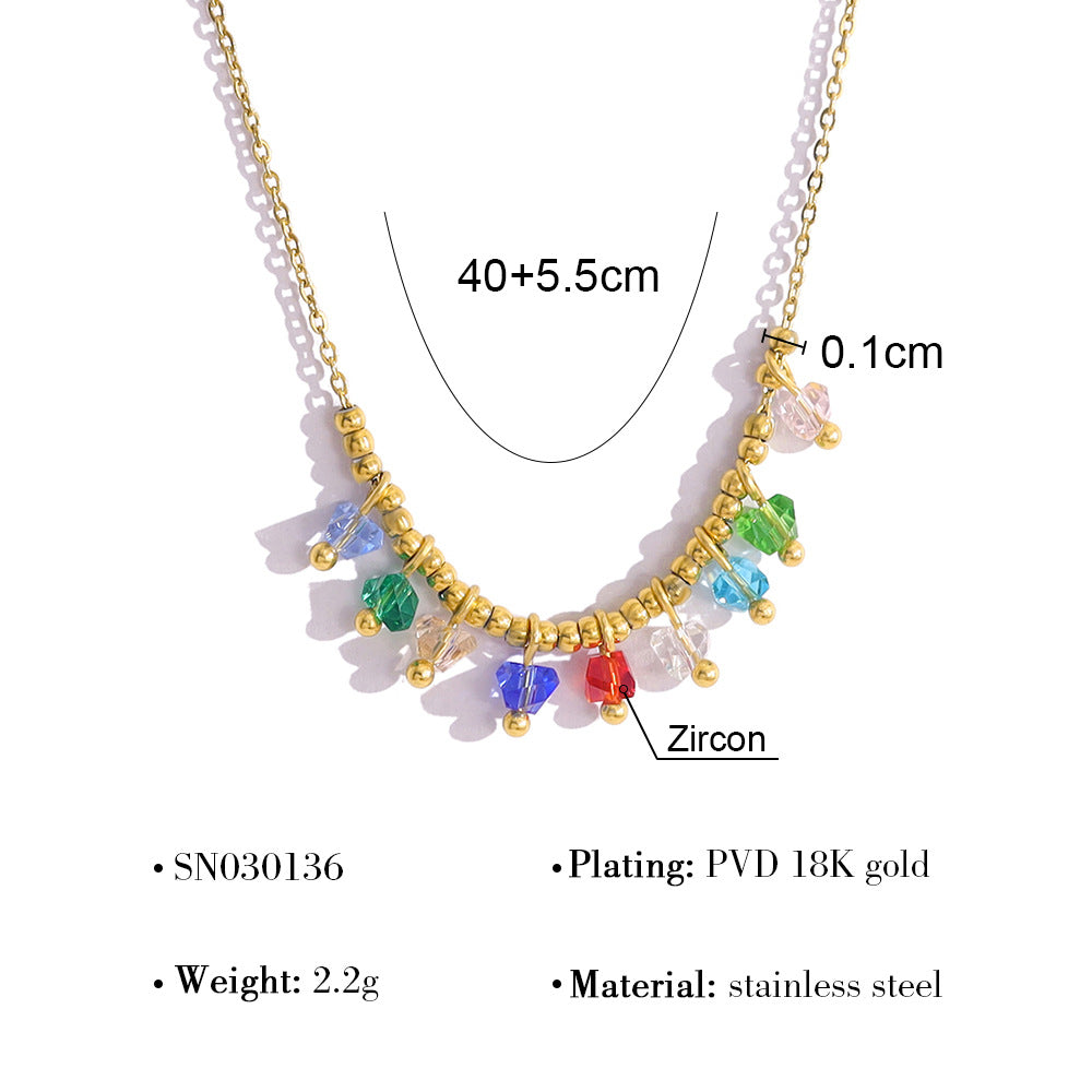 18K Gold Plated Titanium Steel New Multi-Color Zircon Pendant Necklace