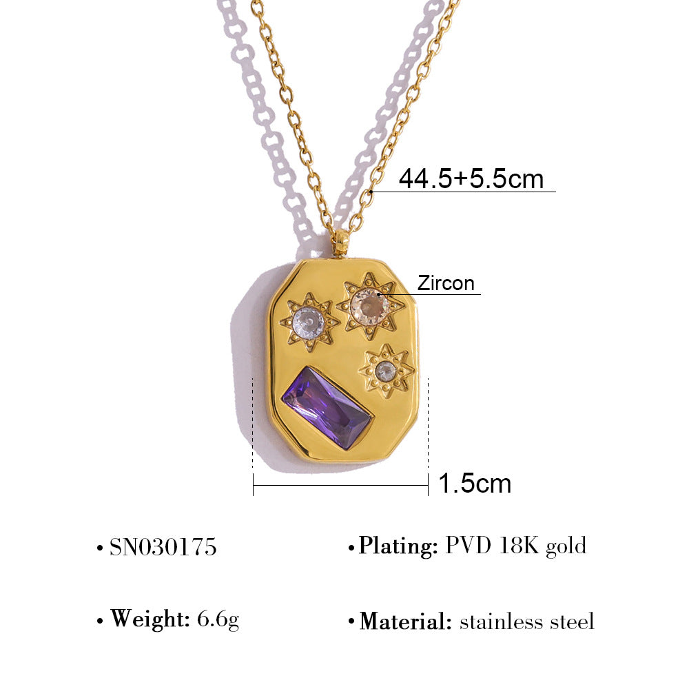 Stylish Colored Zircon Necklace | 18K Gold Star & Geometric Titanium Clavicle Necklace | Round & Geometric Pendant Designs