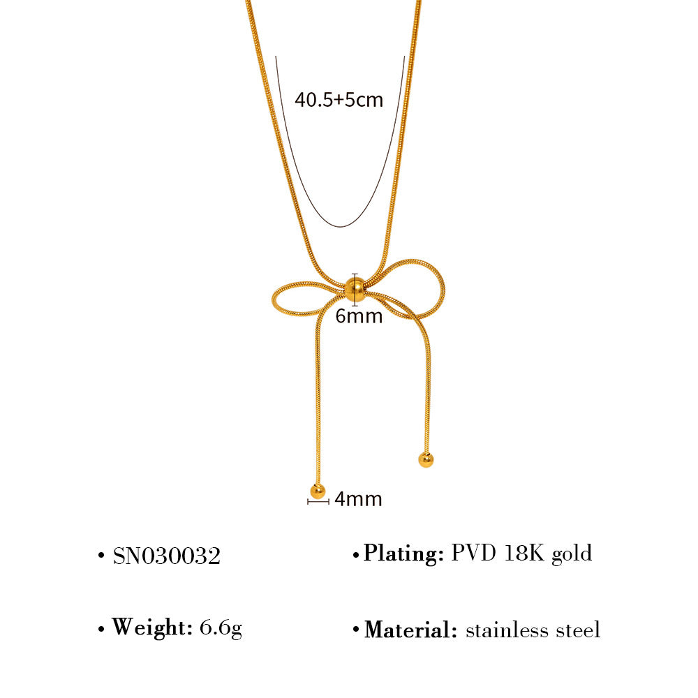 18K Gold Plated Stainless Steel Creative Tassel Bead Pull Butterfly Design Pendant Necklace Bracelet Set