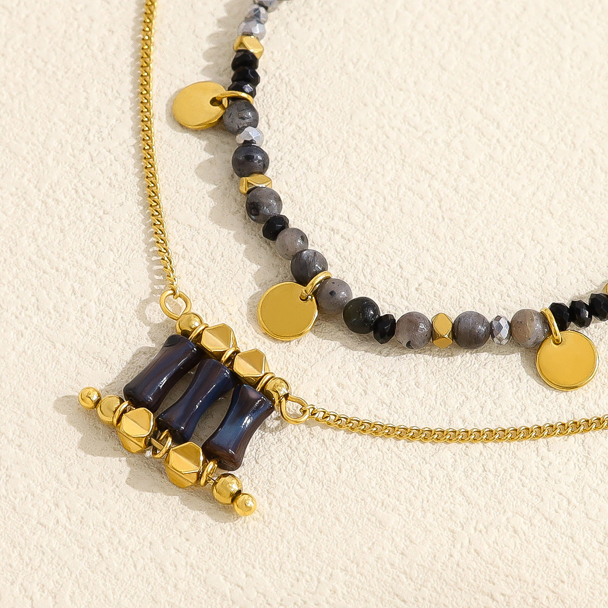 18K Gold Plated Titanium Steel Natural Stone Pendant Necklace & Bracelet Set – Non-Fading Luxury Design