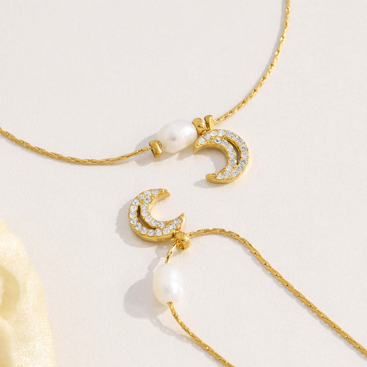 Elegant Freshwater Pearl & Moon Pendant Necklace & Bracelet Set