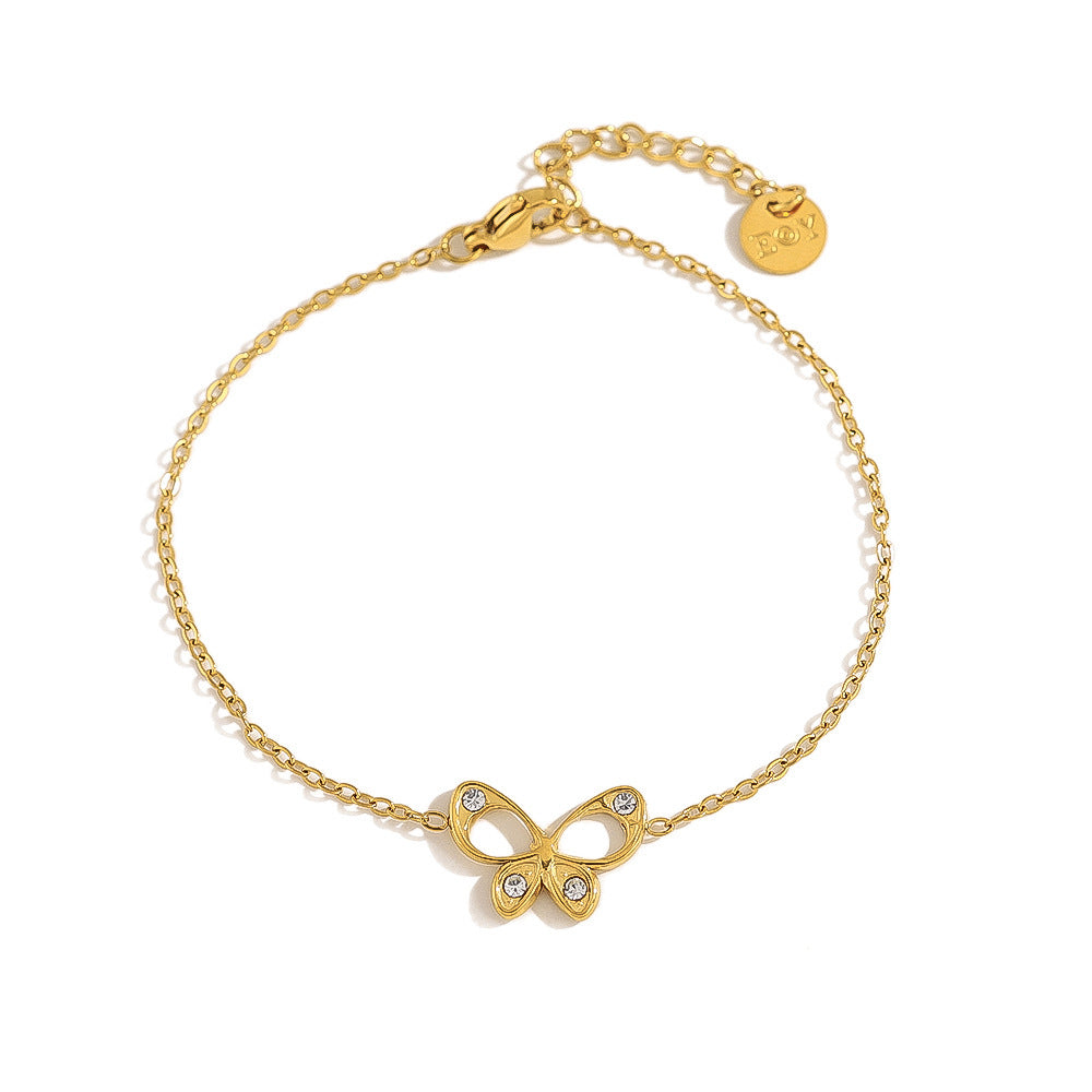 18K Gold Plated Titanium Steel Fashion Layered Butterfly Heart Flower Bracelet Set – Luxe Versatile Design