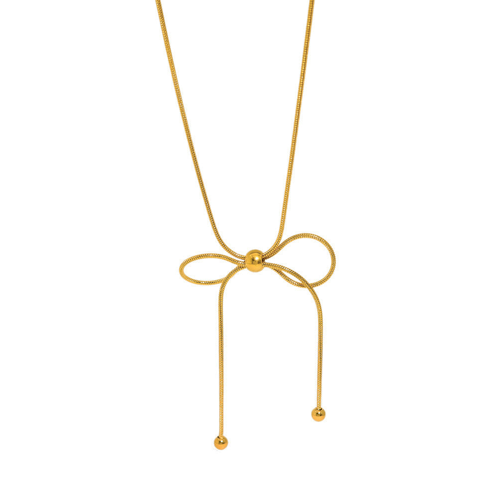 18K Gold Plated Stainless Steel Creative Tassel Bead Pull Butterfly Design Pendant Necklace Bracelet Set