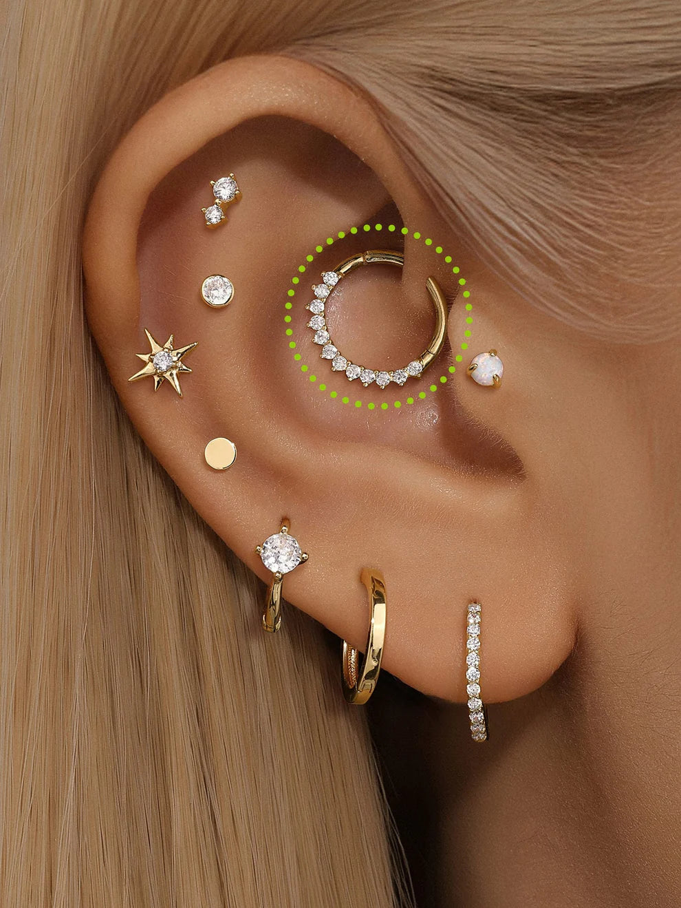 14K Gold Inlaid Zircon Stud Earring – Sleek Sparkle for Piercing Stacks