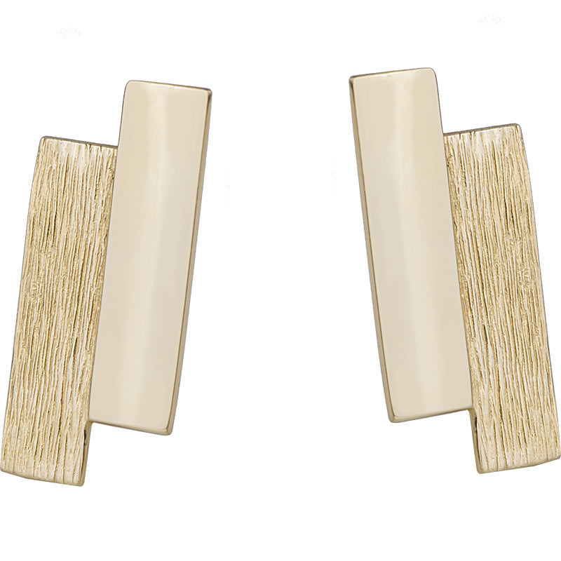 14K Gold Rectangular Matte & Polished Stud Earrings – Modern Minimalist Jewelry for Daily Wear
