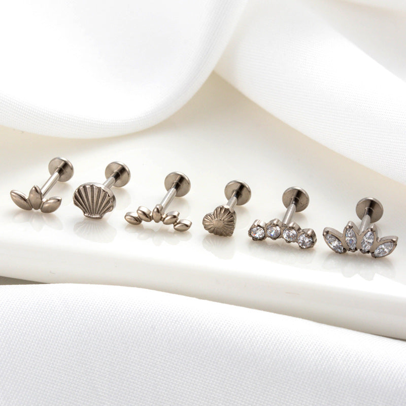 Titanium Heart-shaped Shell Horse Eye Zircon Piercing Earrings Studs