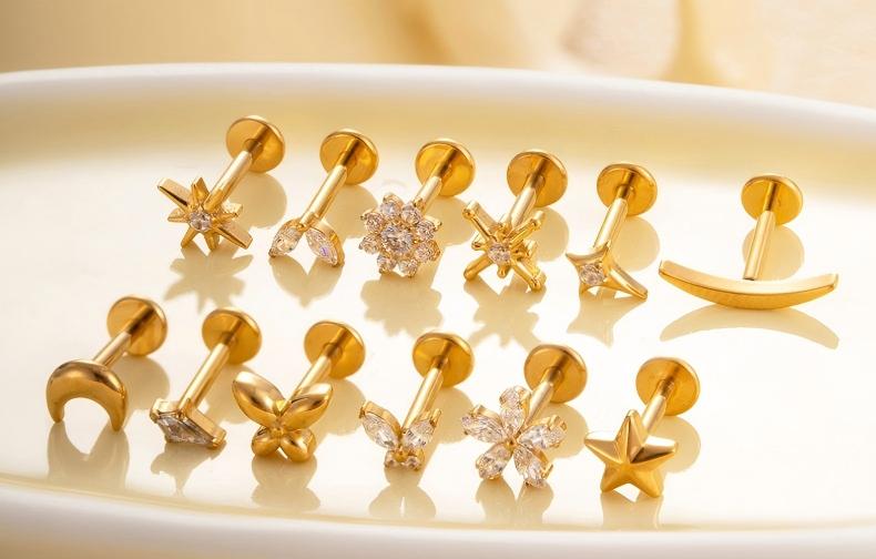 G23/F136 Titanium Moon & Star Push Pin Lip & Ear Piercing Jewelry – Sleek Flat Bar Body Jewelry