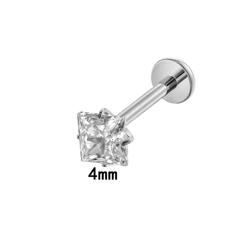 G23/F136 Titanium CZ Internally Threaded Flat-Back Cartilage Stud Earrings – Square, Round Series
