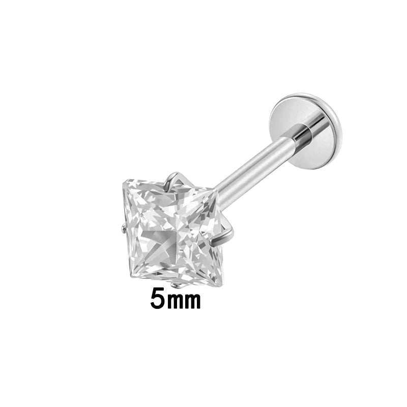 G23/F136 Titanium CZ Internally Threaded Flat-Back Cartilage Stud Earrings – Square, Round Series