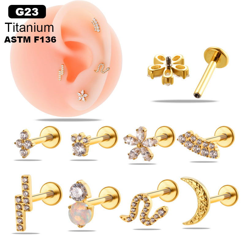 F136 Titanium Zircon Piercing Earrings Studs