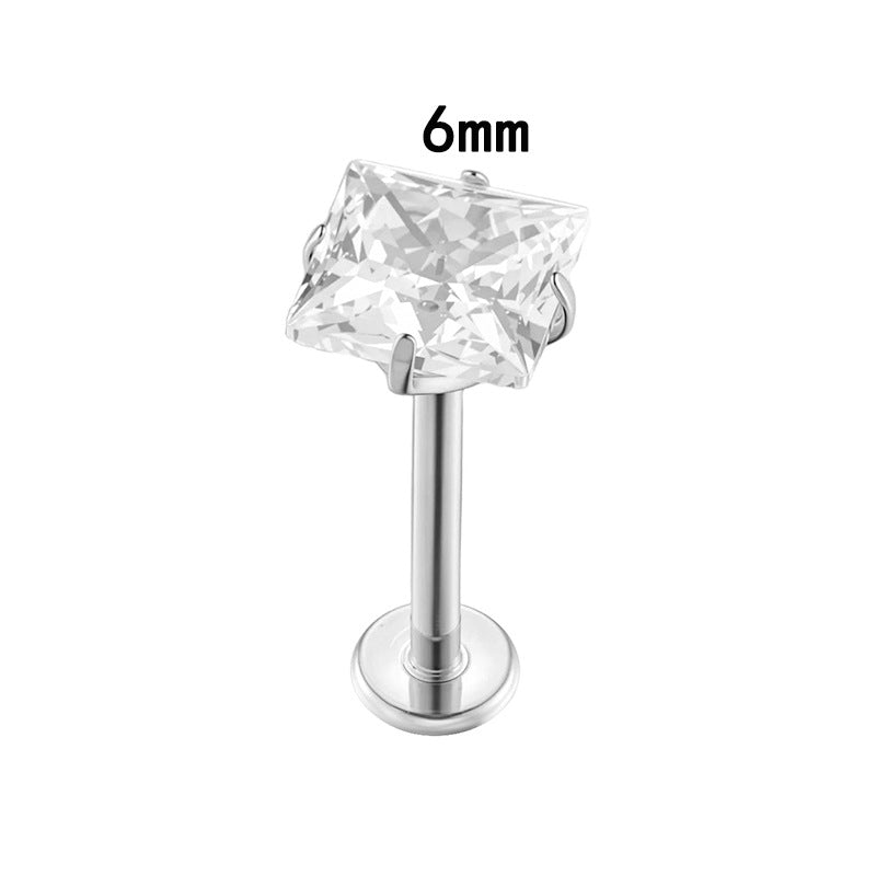 G23/F136 Titanium CZ Internally Threaded Flat-Back Cartilage Stud Earrings – Square, Round Series