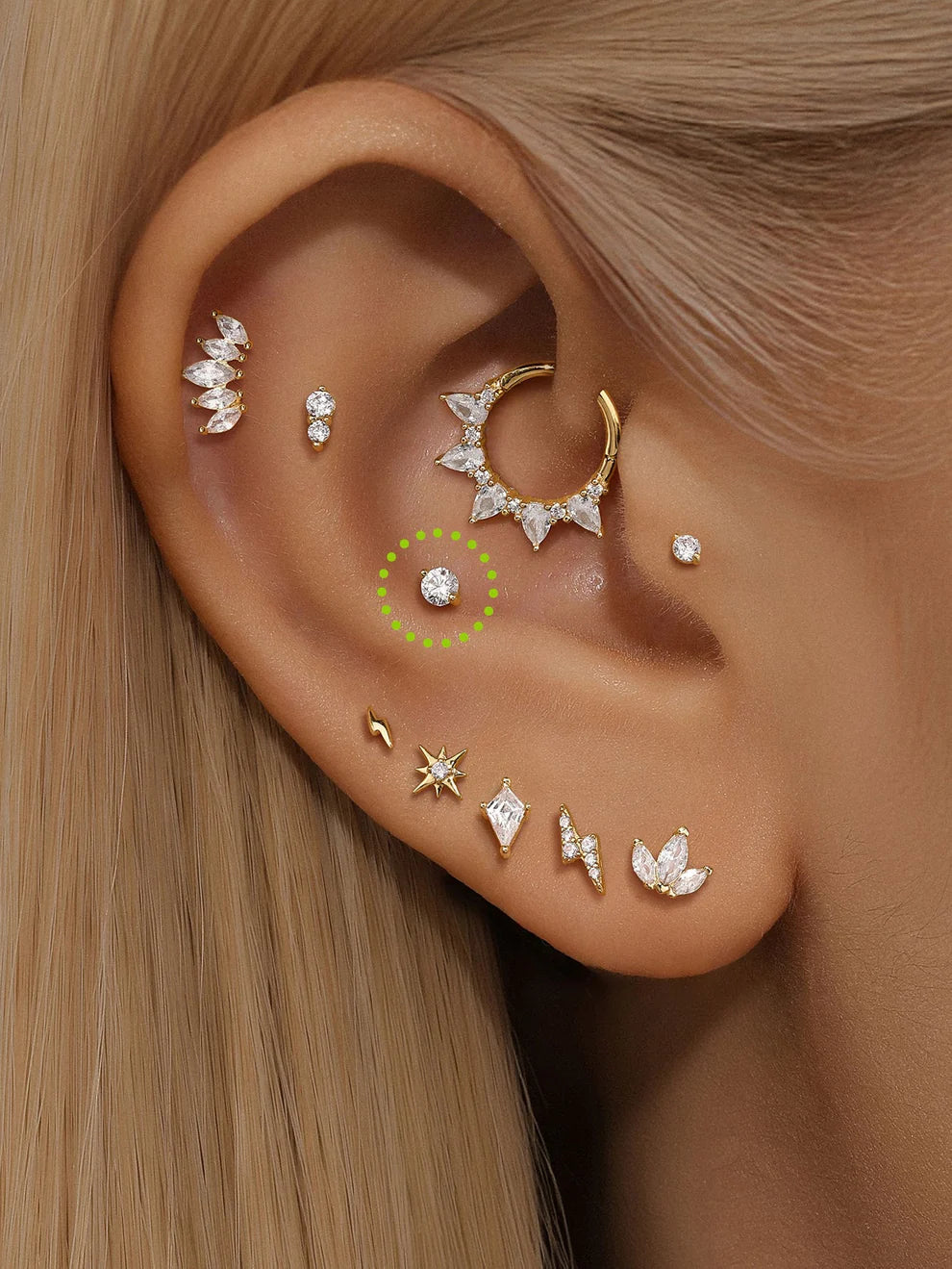 14K Gold Beaded Zircon Piercing Stud – Single Sparkle for Ear Stacks