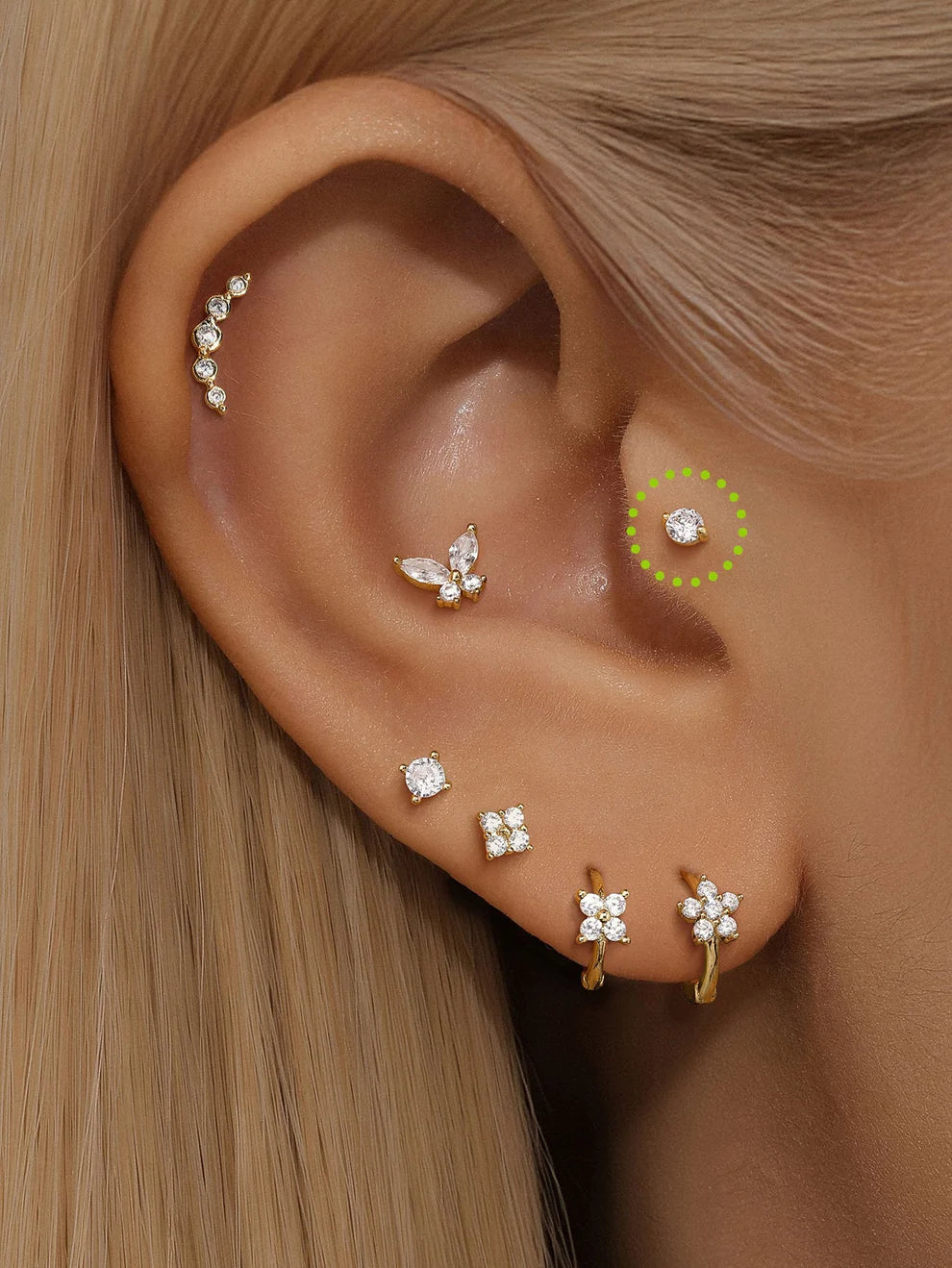 14K Gold Beaded Zircon Piercing Stud – Single Sparkle for Ear Stacks