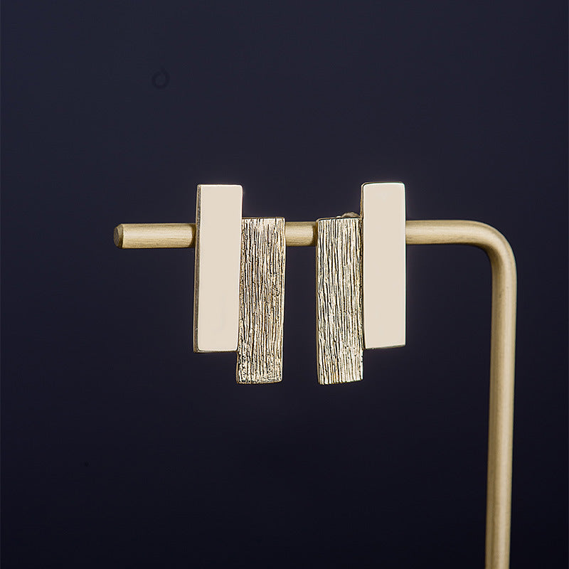 14K Gold Rectangular Matte & Polished Stud Earrings – Modern Minimalist Jewelry for Daily Wear