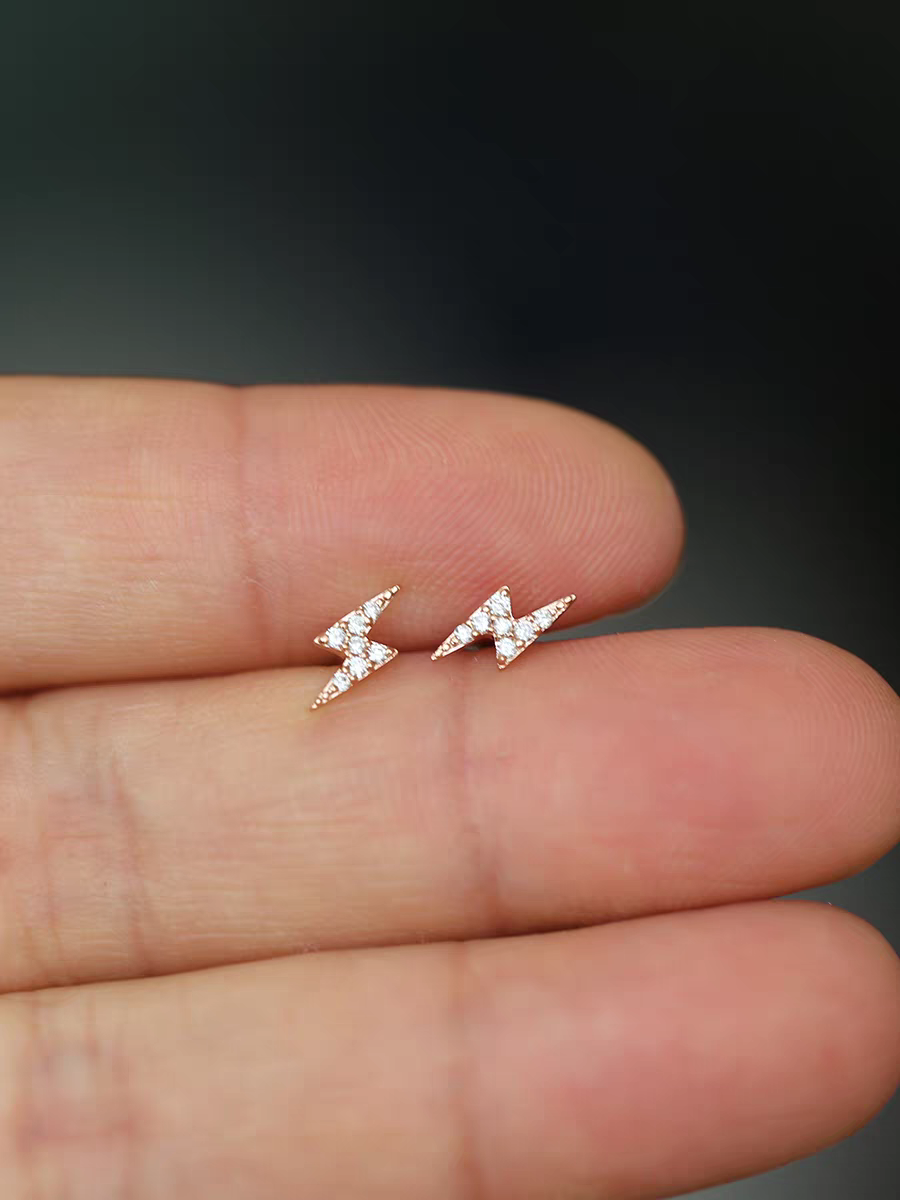 14K Gold Lightning Bolt Zircon Stud Earrings – Bold & Dainty