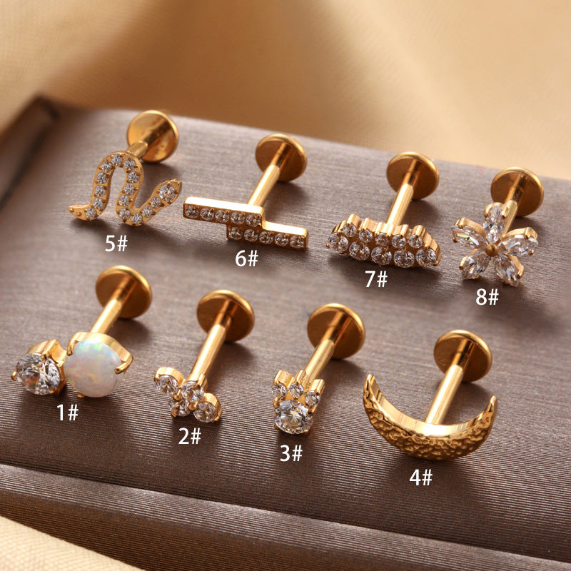 F136 Titanium Zircon Piercing Earrings Studs