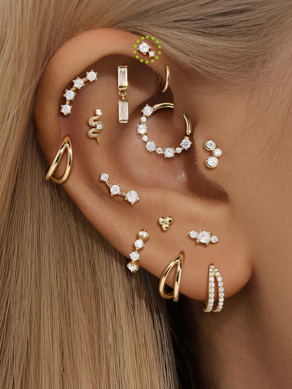 14K Gold Beaded Zircon Piercing Stud – Single Sparkle for Ear Stacks