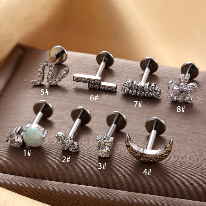 F136 Titanium Zircon Piercing Earrings Studs