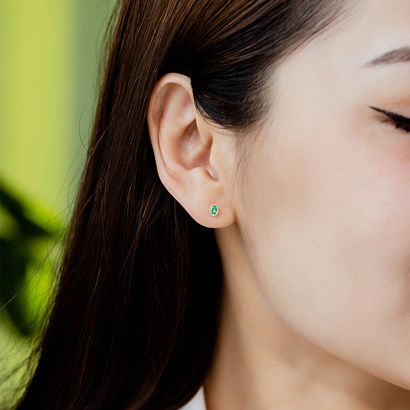 14K Gold Natural Emerald Stud Earrings
