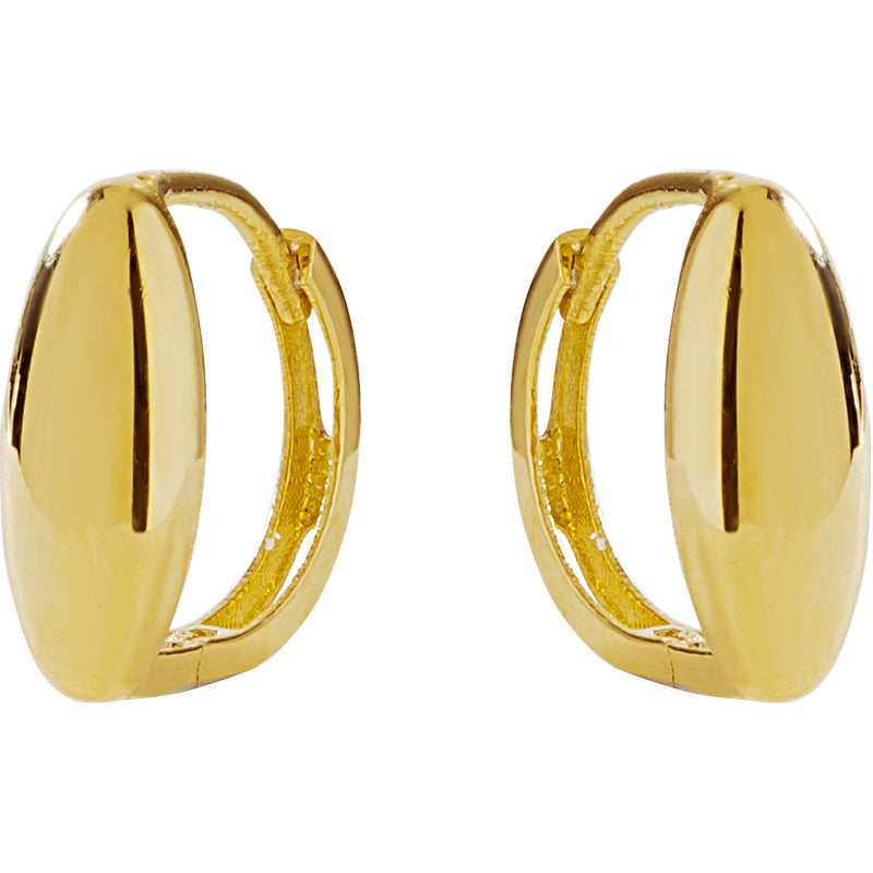 14K Solid Gold Coffee Bean Oval Earrings – Minimalist Everyday Hoop Pair