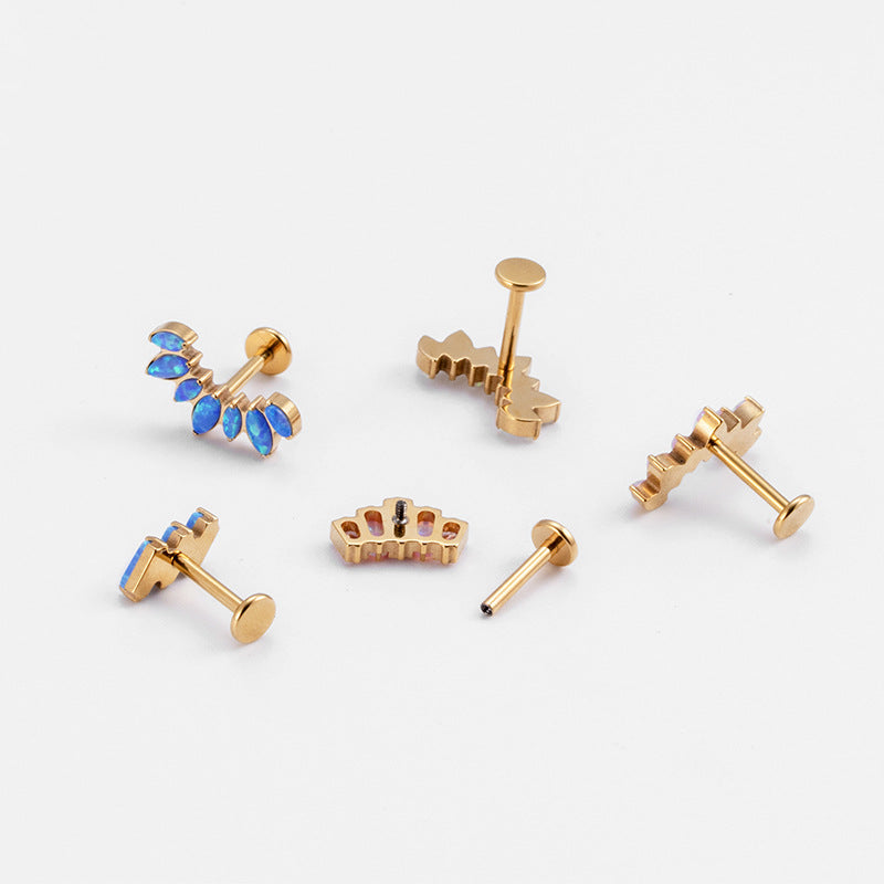 G23/F136 Titanium Opal Crown Push-Pin Labret & Cartilage Stud | 1.2×8mm