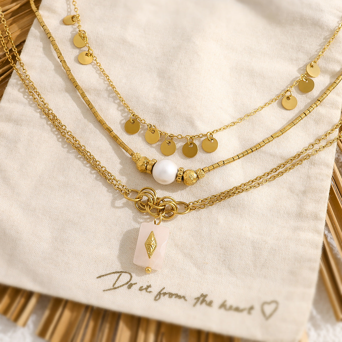 18K Gold Plated Stainless Steel Necklace Collection – Pearl, Tassel & Crystal Pendant Fashion Jewelry