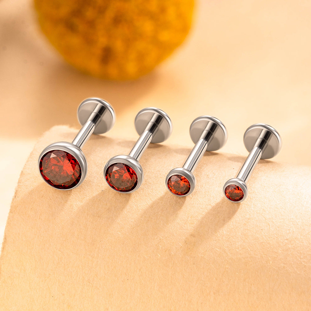 Titanium Flat Back Zircon Piercing Stud | Hypoallergenic Threaded Cartilage Earring