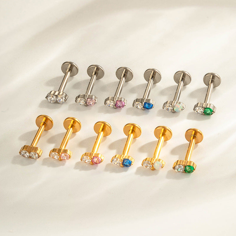 G23 Titanium Piercing with Zirconia - Flat Back Lip, Cartilage & Helix Stud | Push Pin Design