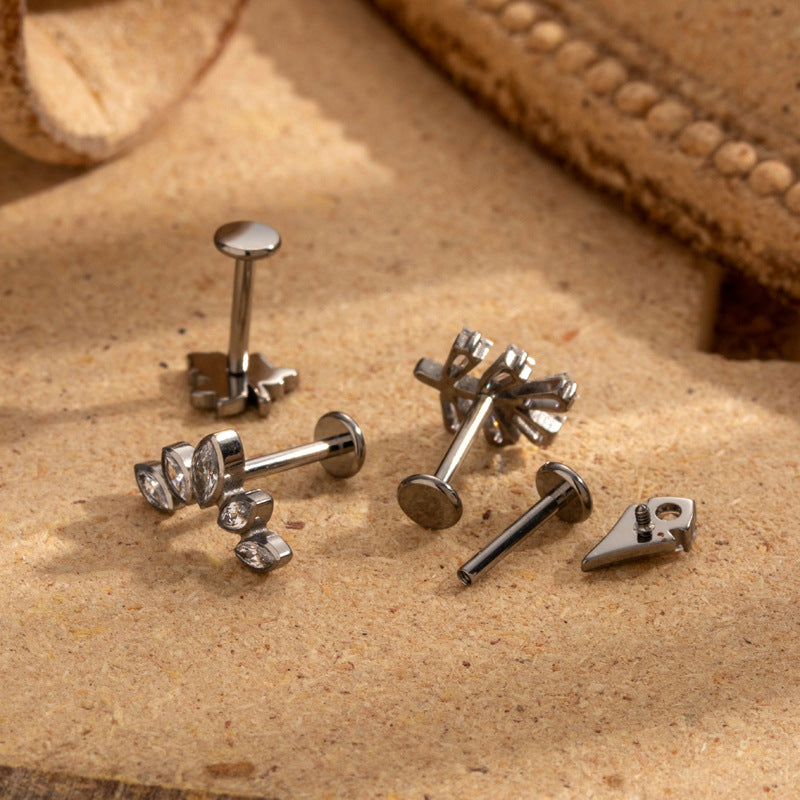 G23 Titanium Internally Threaded CZ Cartilage Stud Earrings – Hypoallergenic, Fashion Piercing Jewelry for Helix, Tragus, Conch, and Lobe