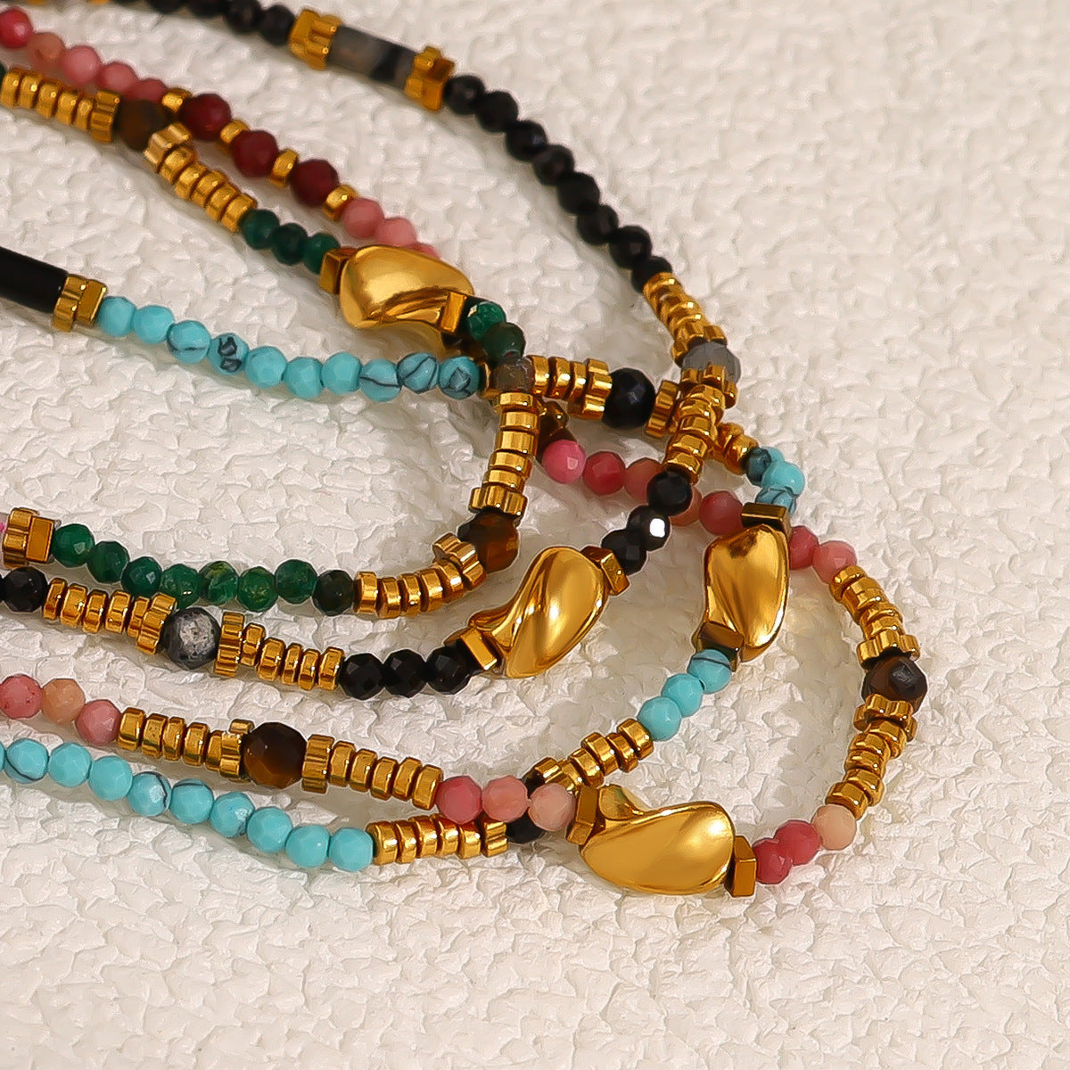 18K Gold Plated Titanium Steel Colored Bead Dopamine Necklace | Stylish Fashion Jewelry