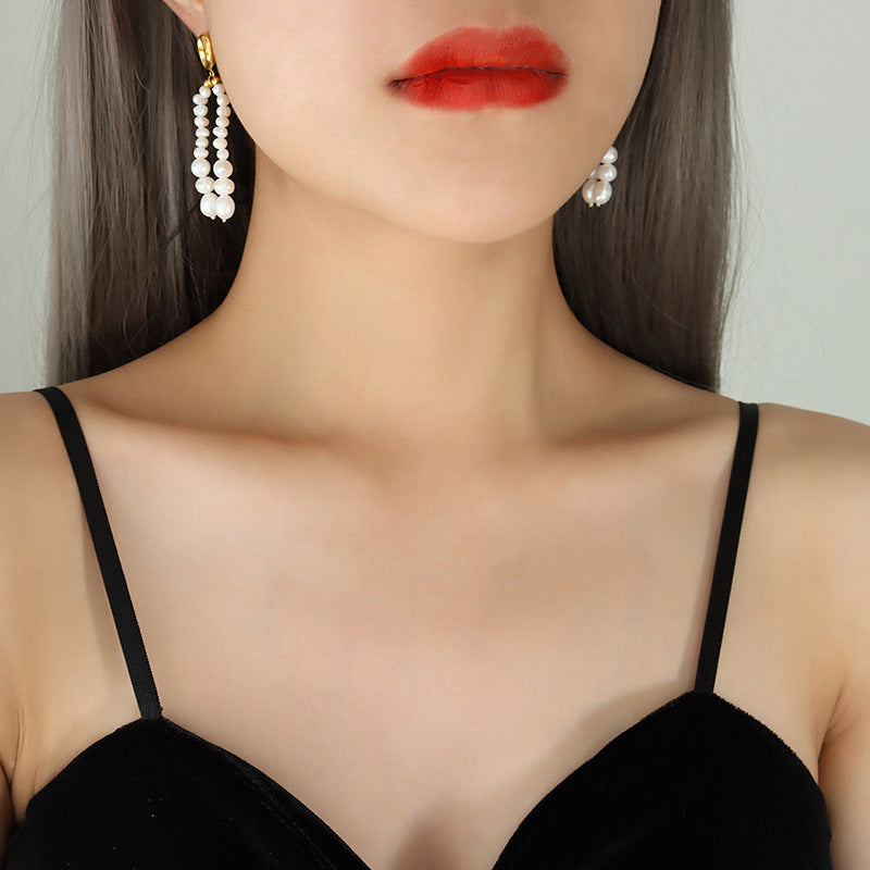 Oval Freshwater Pearl Earrings – Elegant Stainless Steel Statement Earrings for Women