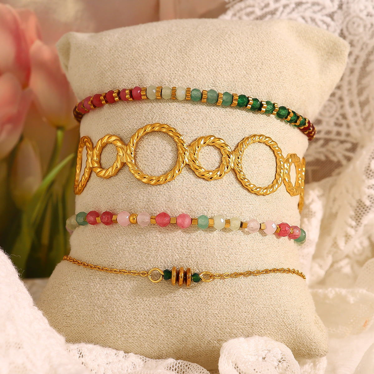 Stainless Steel Beaded Bracelet with Turquoise & Crystal – Minimalist Colorful Jewelry for Women | WANTI Jewelry