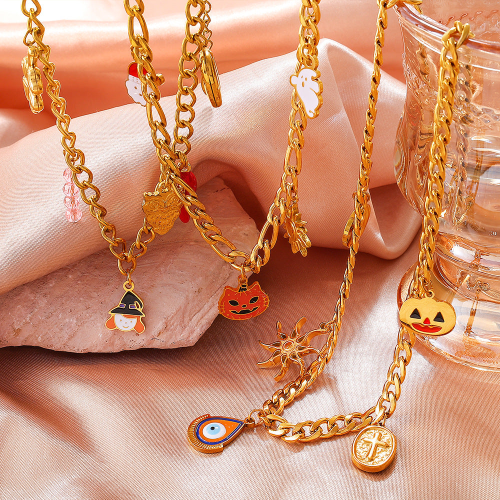 Holiday Collection – Gold Plated Stainless Steel Multishape Pendant Tassel Necklace | Halloween & Christmas Jewelry