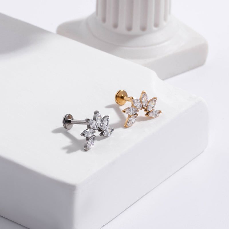 G23 Titanium Internal Thread Lip & Cartilage Studs – Zircon Flower, Cross, Opal Designs | Gold & Silver Piercing Jewelry