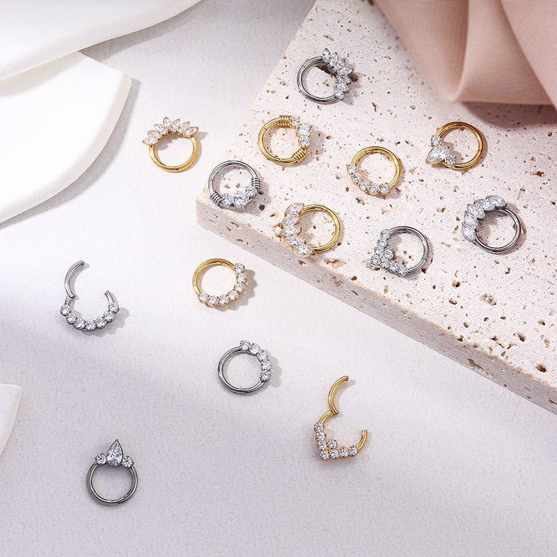 G23/F136 Titanium Zircon Piercing Hoop | 16G x 8mm, Hypoallergenic Closed Hoop for Nose & Ear Cartilage