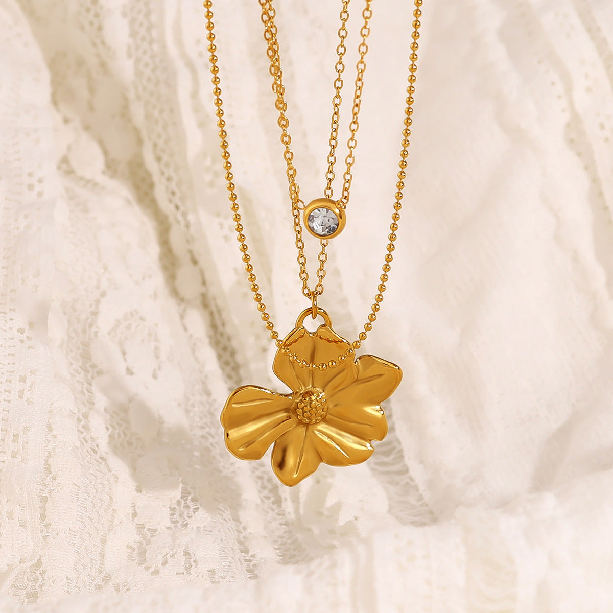 18K Gold Plated Titanium Steel Crystal Pendant Necklace | Sunflower & Round Pendant, Trendy Fashion Jewelry