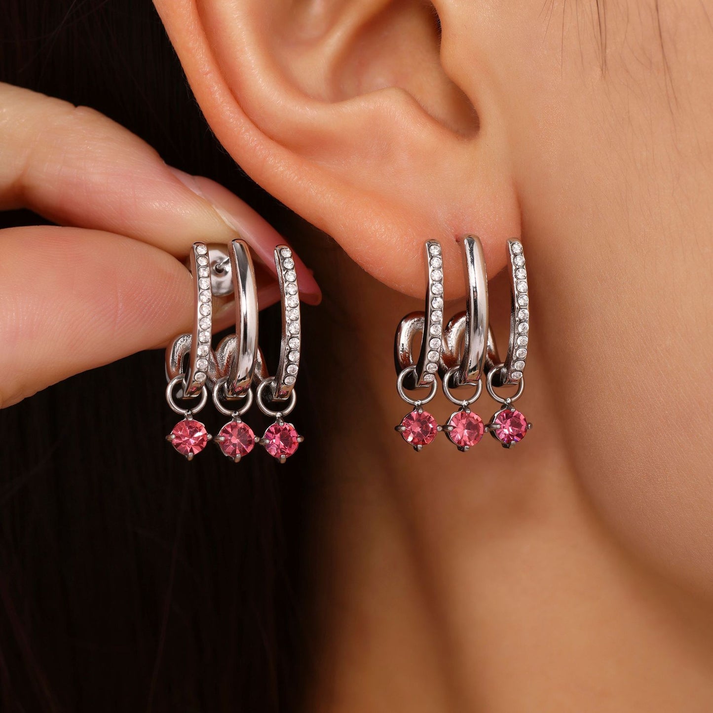 Tassel Zircon Earrings – Elegant Stainless Steel Dangle Earrings for Women