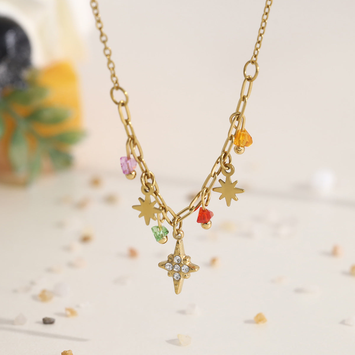 18K Gold Plated Titanium Steel New Eight-Point Star Pendant Necklace