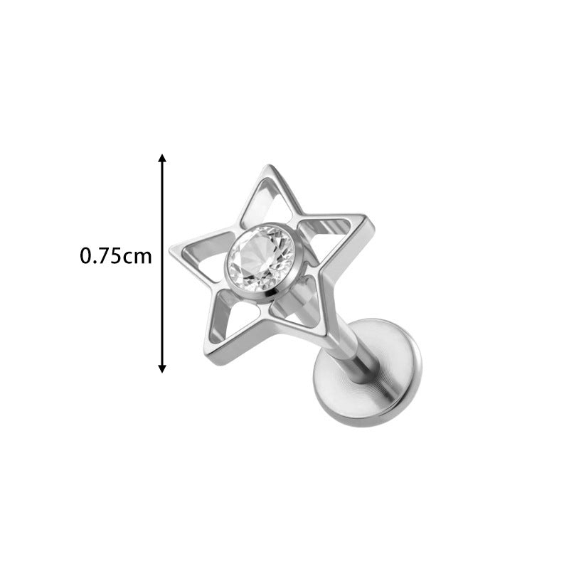 F136/G23 Titanium Star, Leaf, Flower, Fish, Bow Zircon Internally Threaded Labret & Cartilage Piercing Jewelry