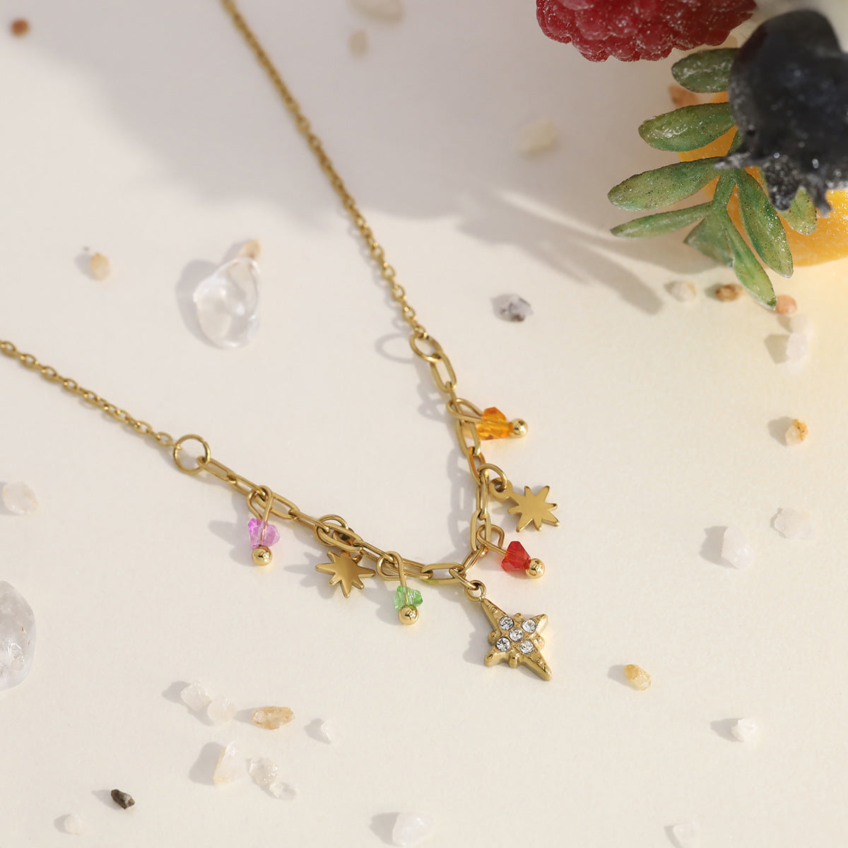 18K Gold Plated Titanium Steel New Eight-Point Star Pendant Necklace