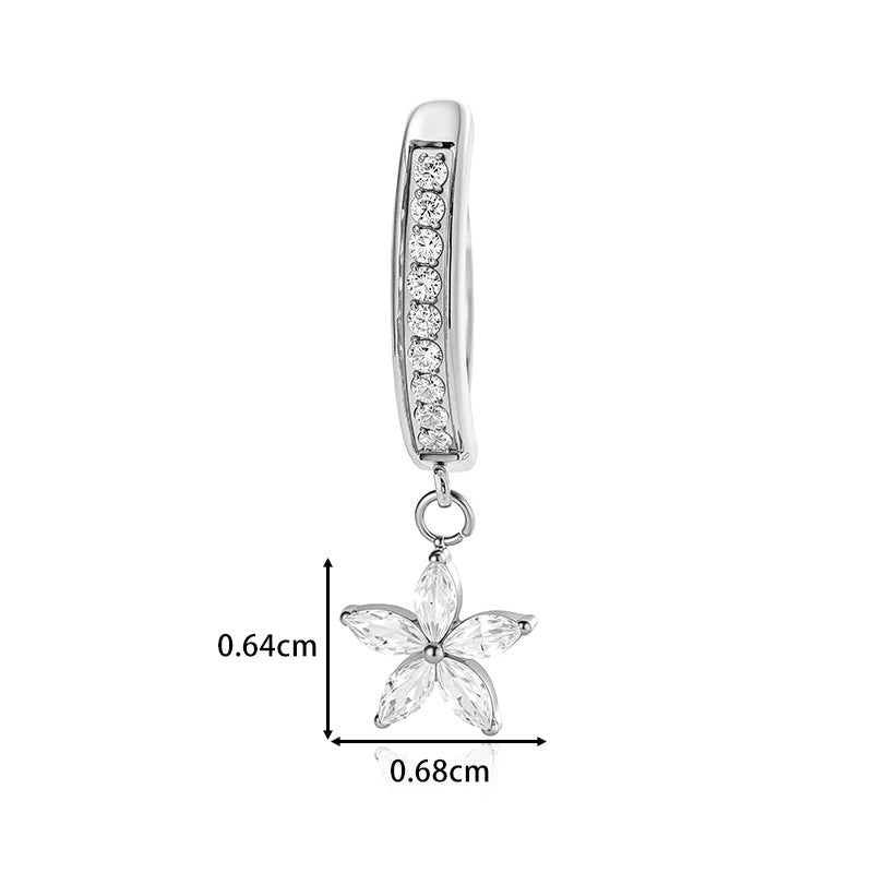 G23/F136 Titanium Marquise Zircon Flower Dangle Navel Ring | Hypoallergenic Non-threaded Belly Button Jewelry