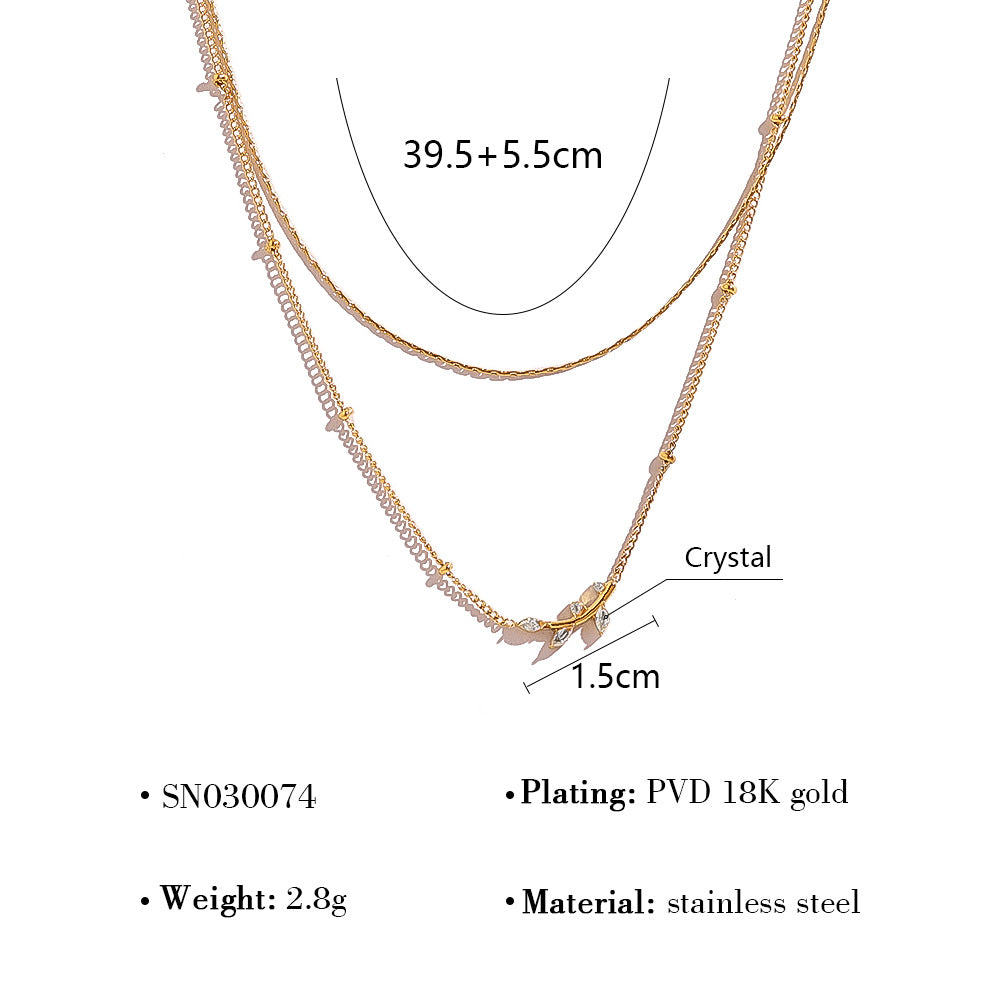 18K Gold Plated Titanium Steel Crystal Pendant Multi-layer Necklace Set - Fashion Jewelry