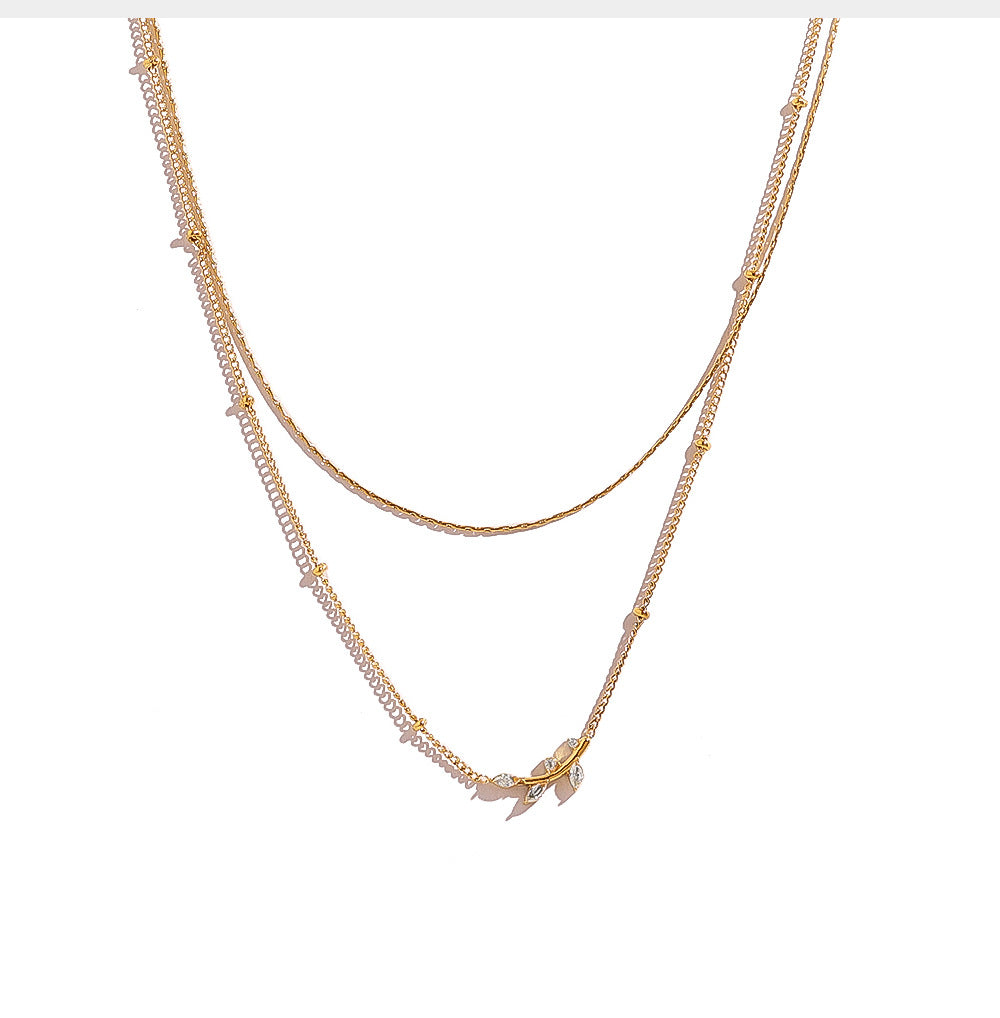 18K Gold Plated Titanium Steel Crystal Pendant Multi-layer Necklace Set - Fashion Jewelry