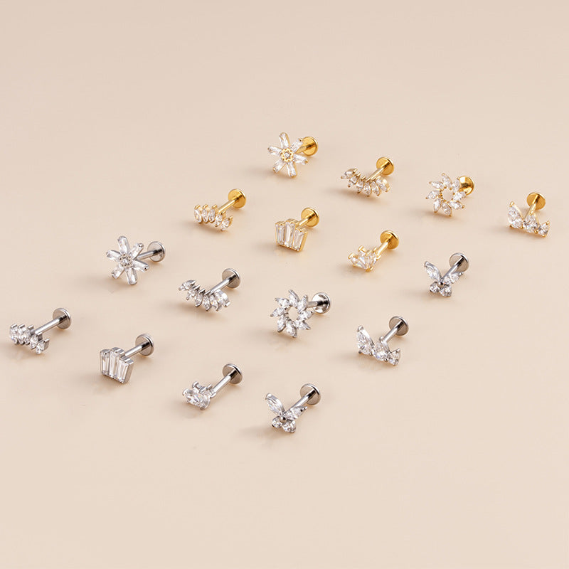 G23 Titanium Crown Butterfly Floral CZ Cartilage Studs | F136 Titanium Hypoallergenic Piercing Jewelry