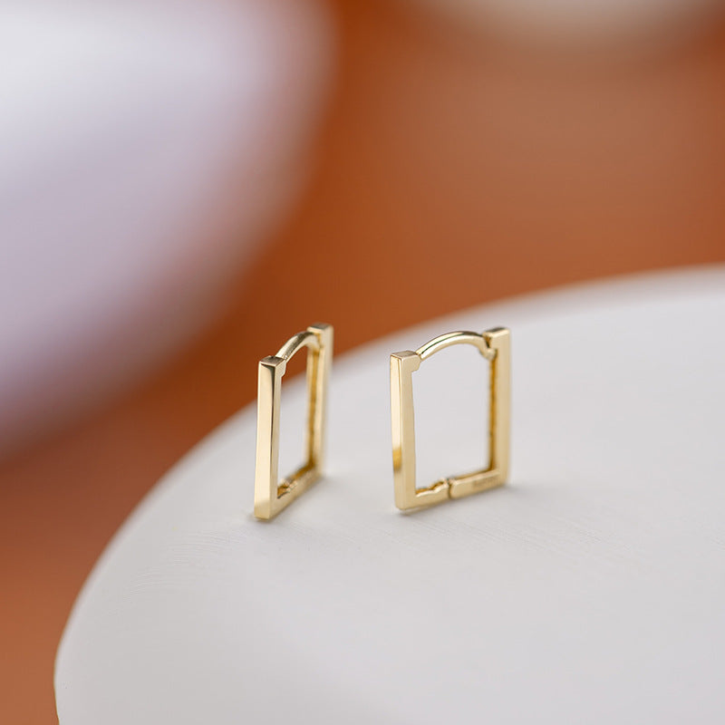 14K Solid Gold Glossy Square Earrings – Minimalist Polished Studs