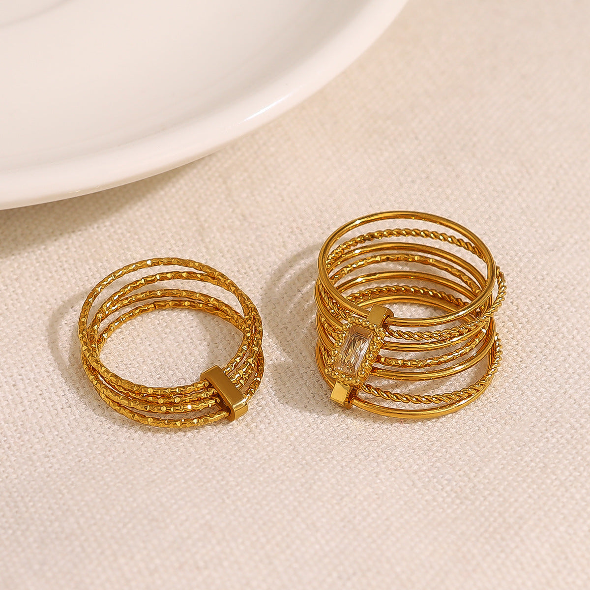 18K Gold Plated Titanium Steel Multi-Layered Ring | Bold Design with Zircon, Stainless Steel