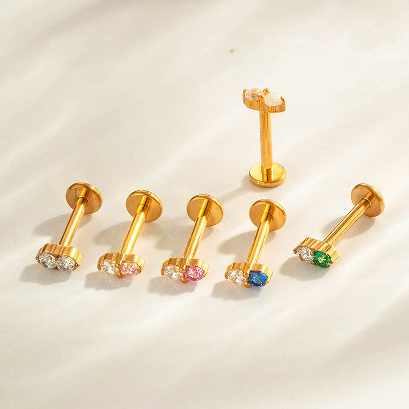 G23 Titanium Piercing with Zirconia - Flat Back Lip, Cartilage & Helix Stud | Push Pin Design