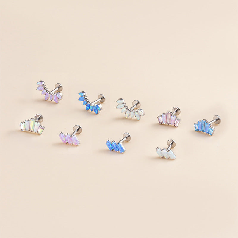 G23/F136 Titanium Opal Crown Push-Pin Labret & Cartilage Stud | 1.2×8mm
