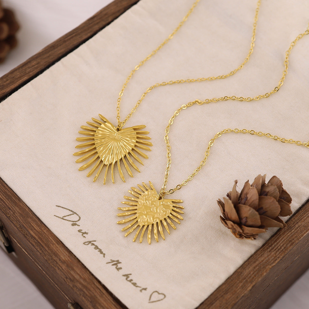 18K Gold Plated Stainless Steel Radiant Heart Textured Pendant Necklace – Fashion Jewelry Gift for Women