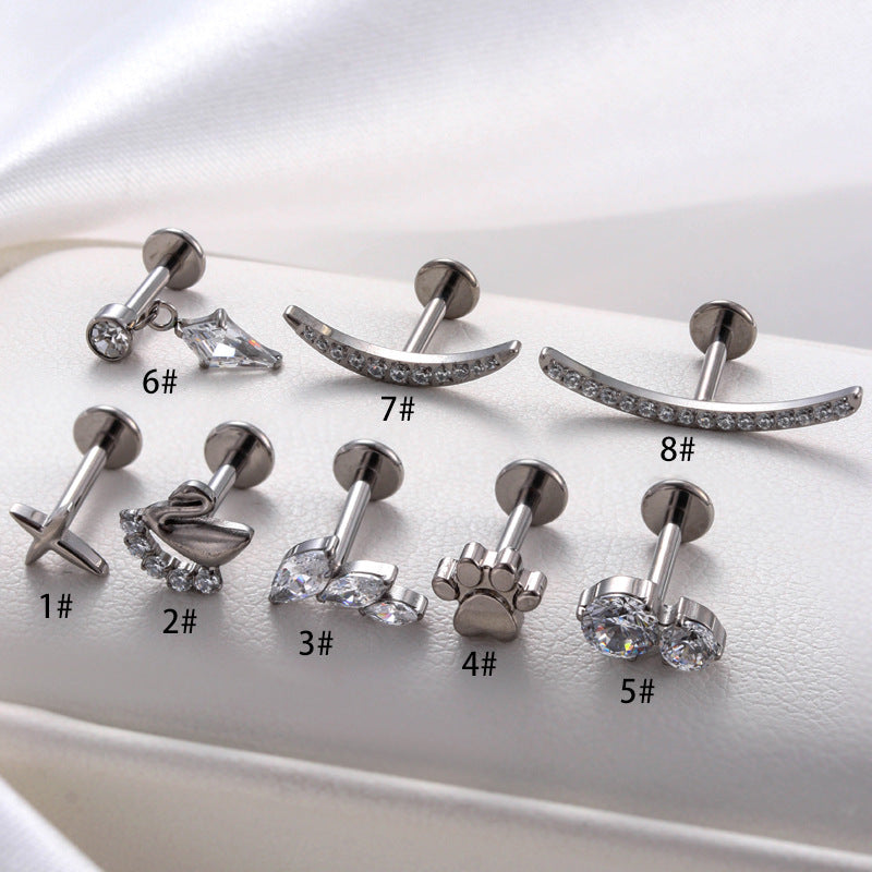 Titanium Internally Threaded CZ Flat Back Stud – Cartilage Piercing Jewelry for Helix, Tragus, and Conch